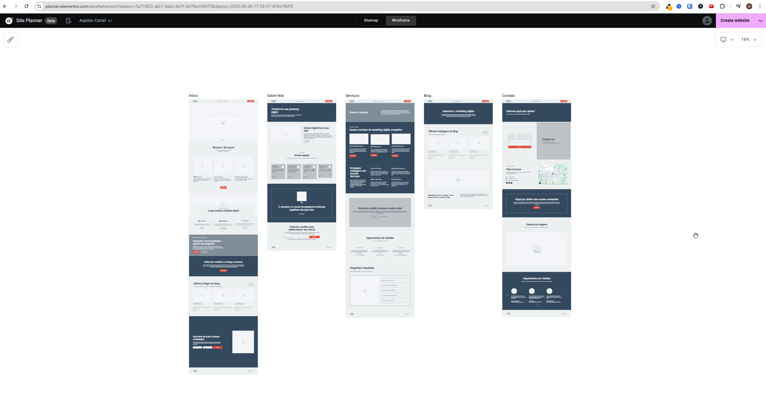 Modelo de site pronto construído pelo Elementor PRO